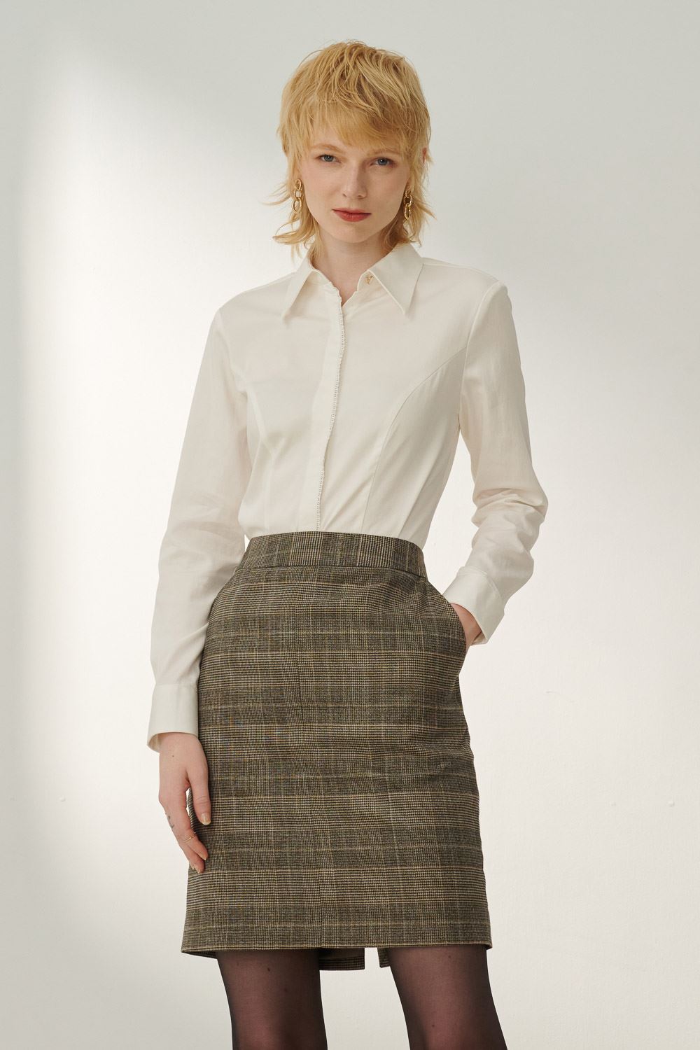 SST&C Brown Check Pattern Skirt | 7462310003  (Outlet)_3