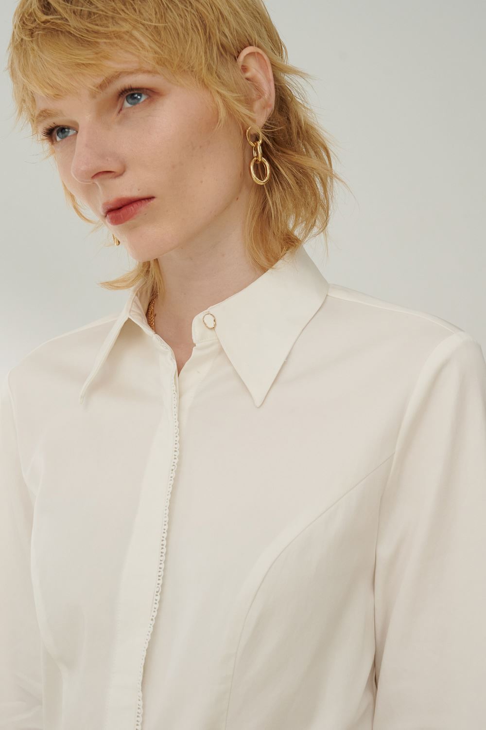 SST&C White Long Point Collar Slim Shirt | 7562310001  (Outlet)_6