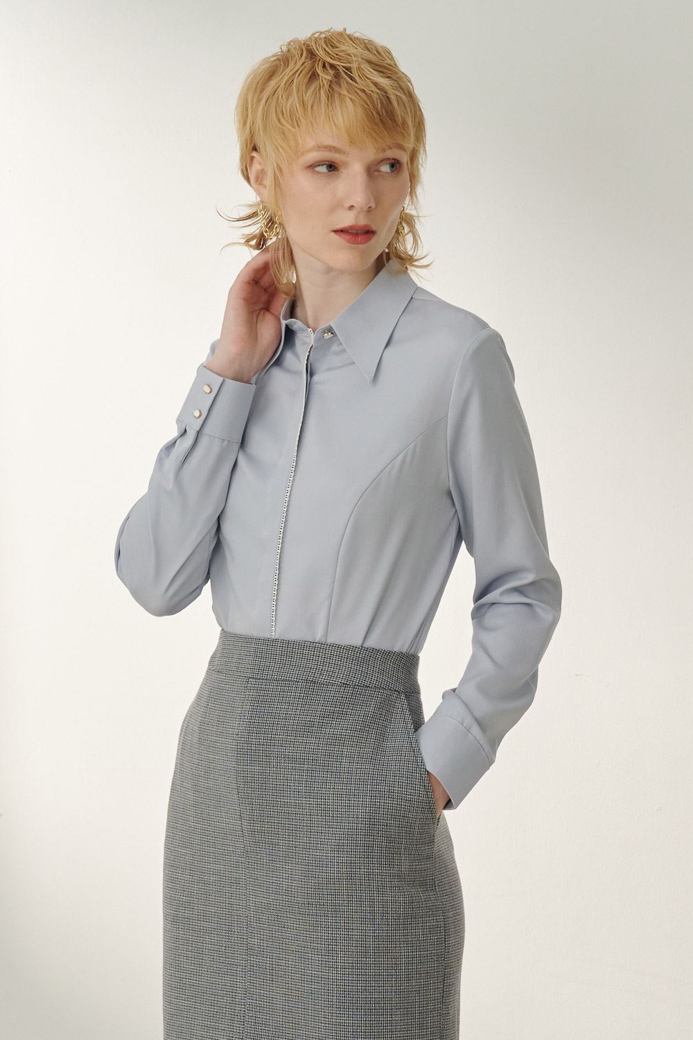 SST&C Iceberg Blue Long Peak Collar Slim Shirt | 7562310002  (Outlet)_0