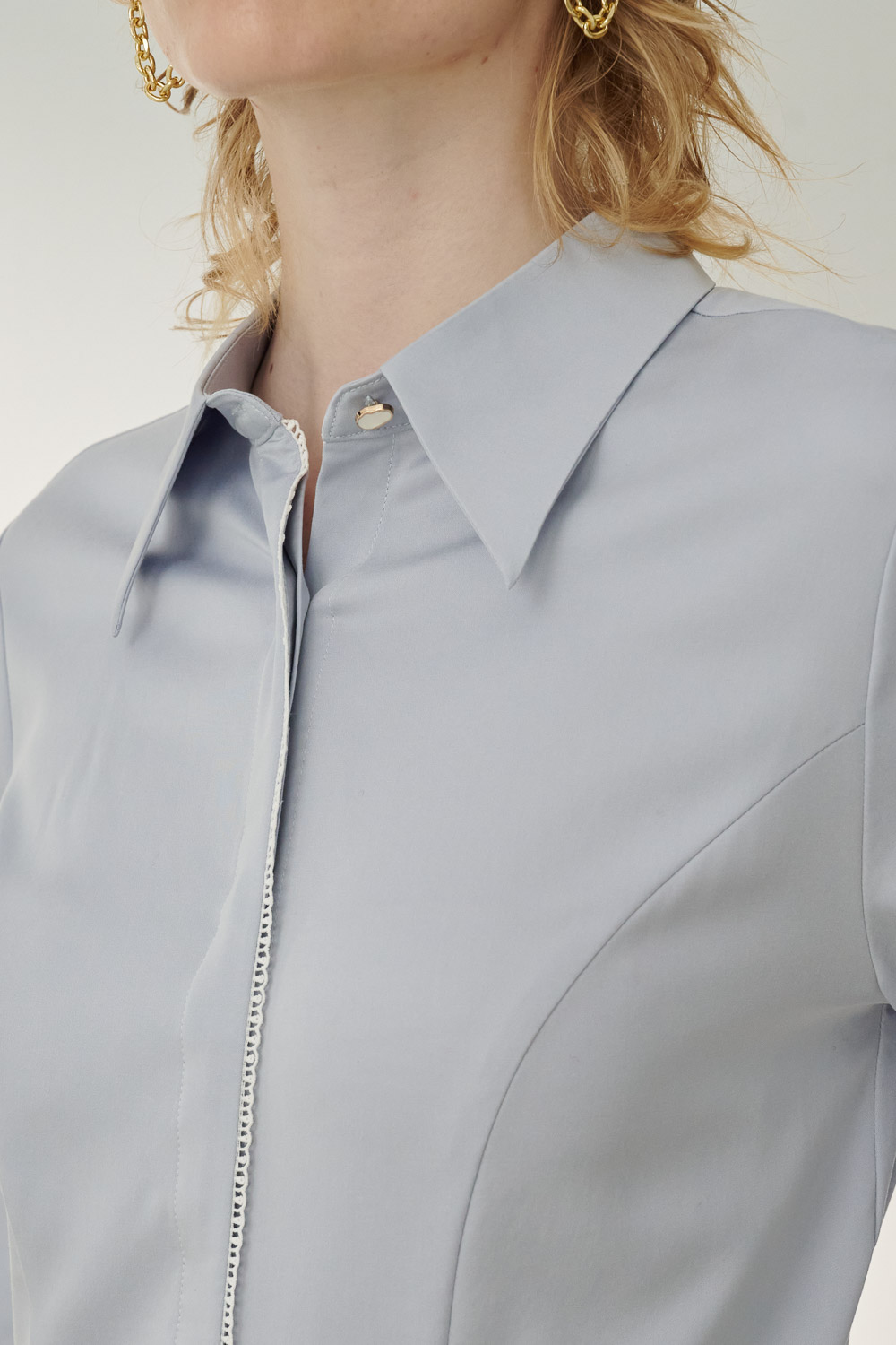 SST&C Iceberg Blue Long Peak Collar Slim Shirt | 7562310002  (Outlet)_6