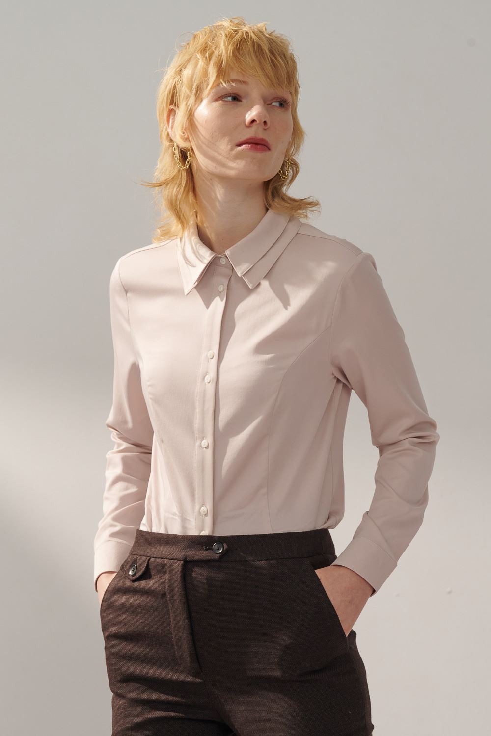 SST&C Mist Rose Pink Double Collar Slim Fit Shirt | 7562310005  (Outlet)_0