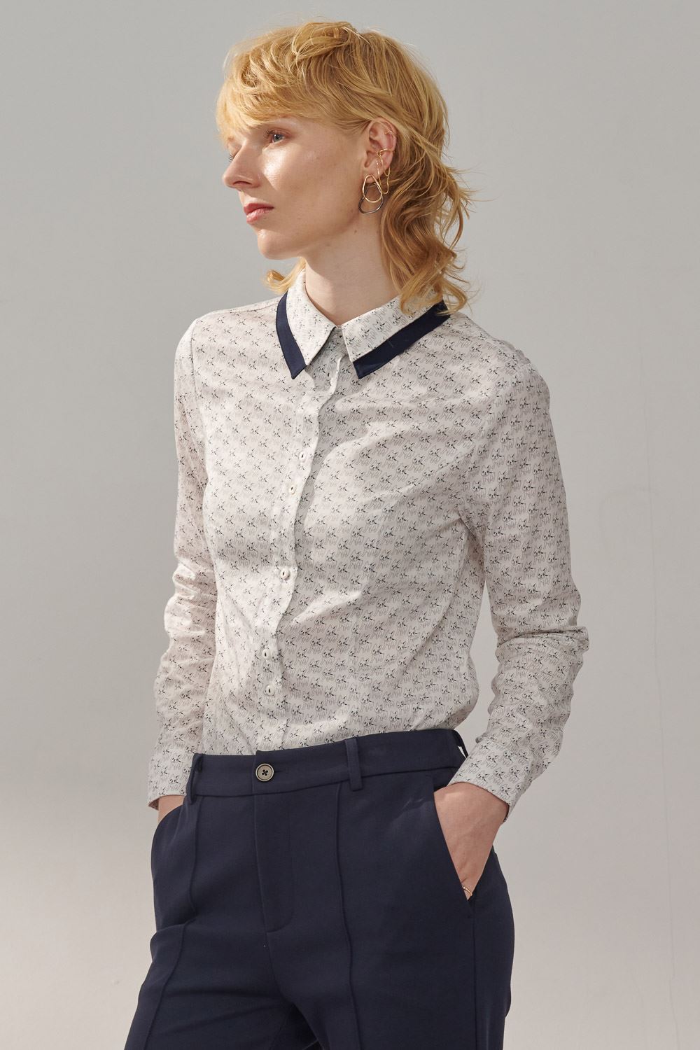 SST&C French Dou Print Double Collar Slim Fit Shirt | 7562310006  (Outlet)_0