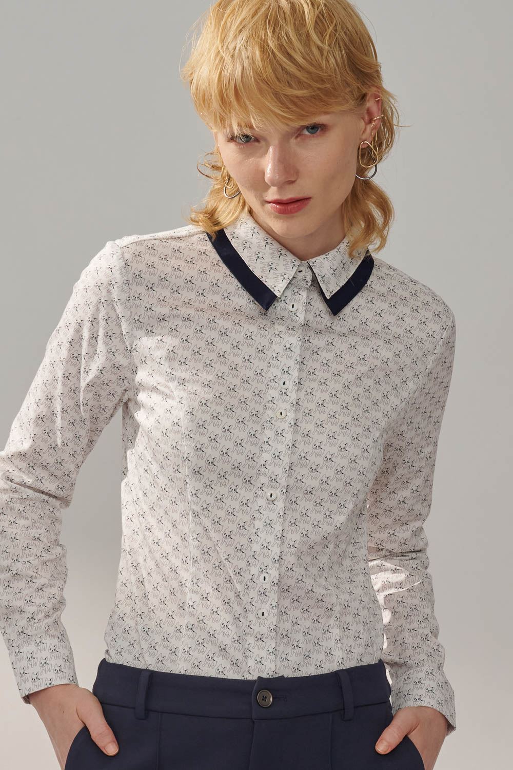 SST&C French Dou Print Double Collar Slim Fit Shirt | 7562310006  (Outlet)_1