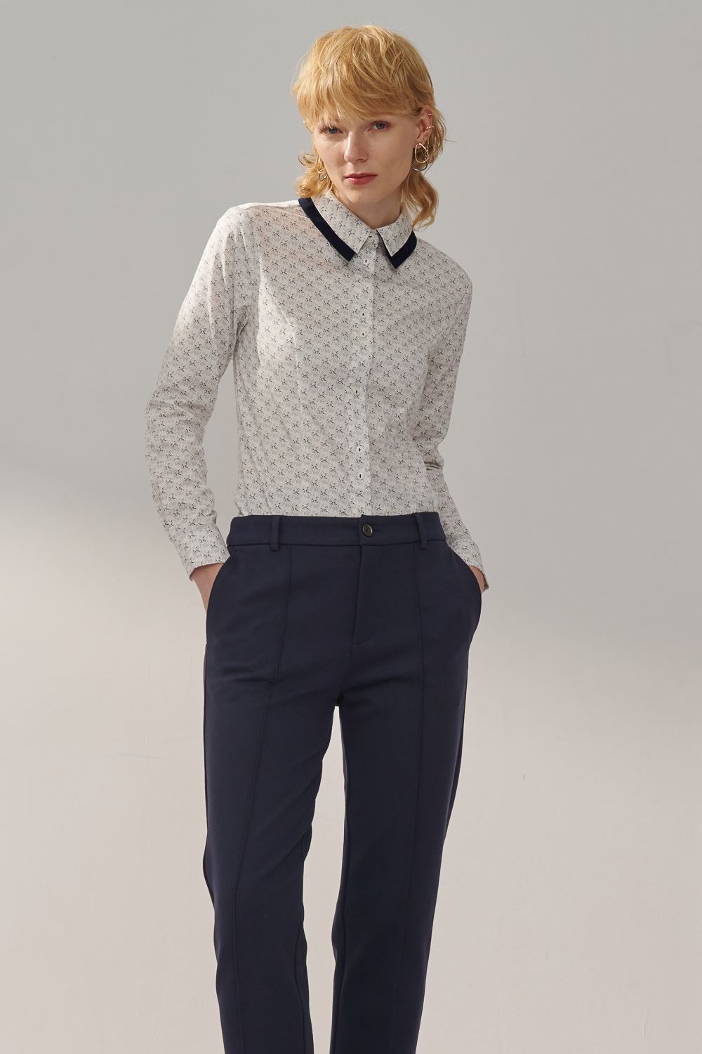 SST&C French Dou Print Double Collar Slim Fit Shirt | 7562310006  (Outlet)_2
