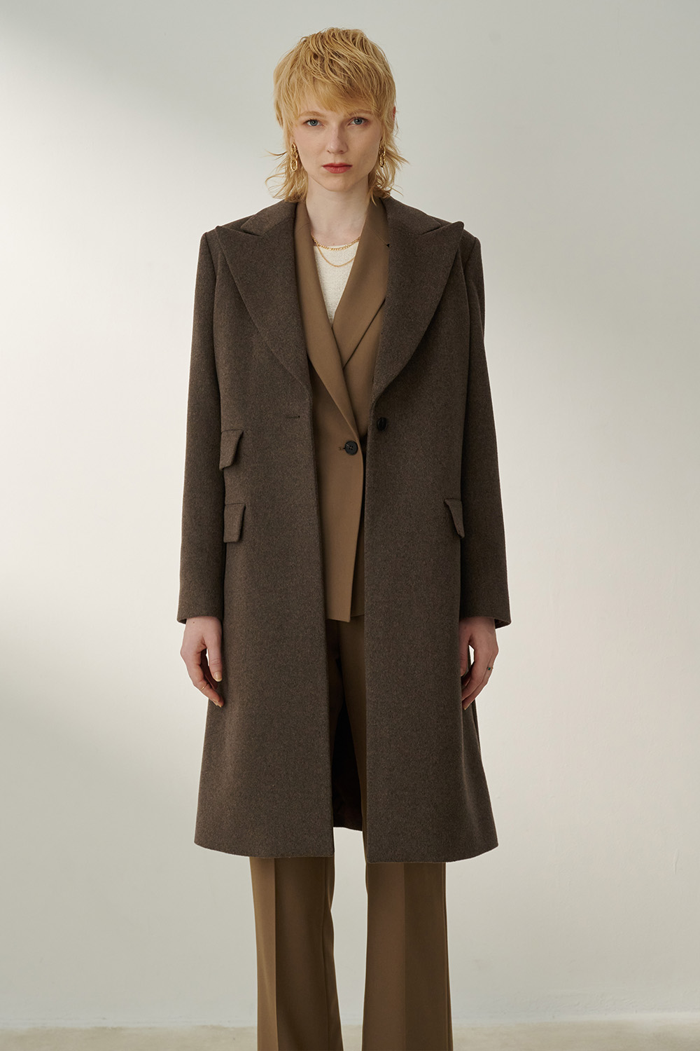 SST&C Dark Brown Large Lapel Wool Coat | 8962310006  (Outlet)_0