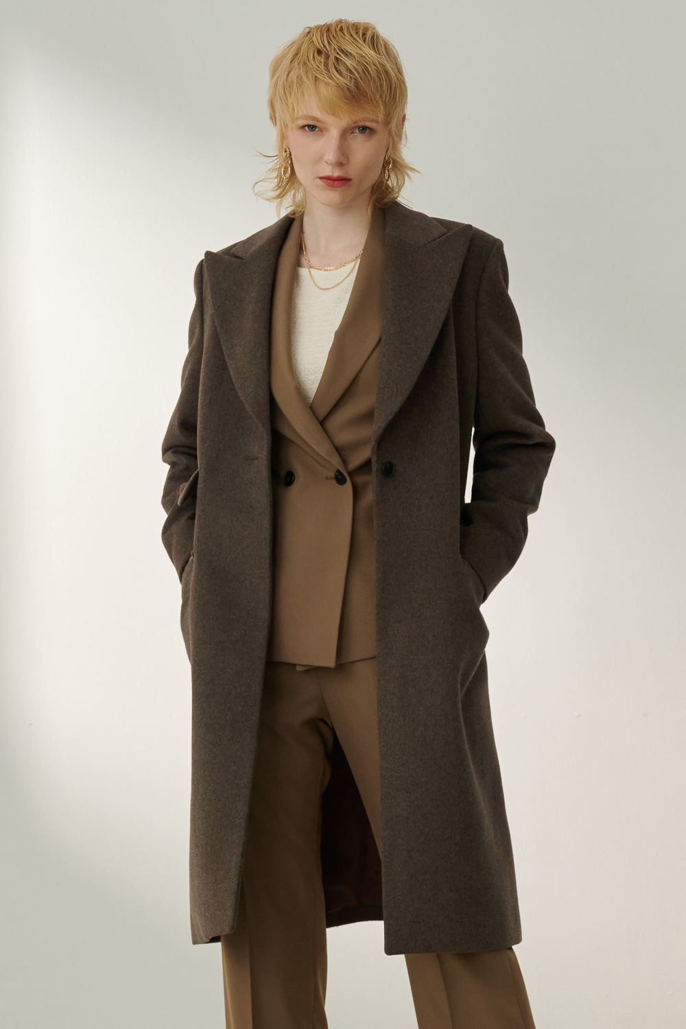 SST&C Dark Brown Large Lapel Wool Coat | 8962310006  (Outlet)_1