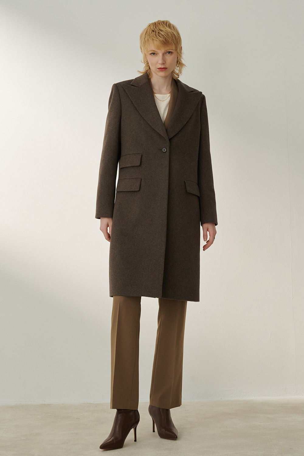 SST&C Dark Brown Large Lapel Wool Coat | 8962310006  (Outlet)_2