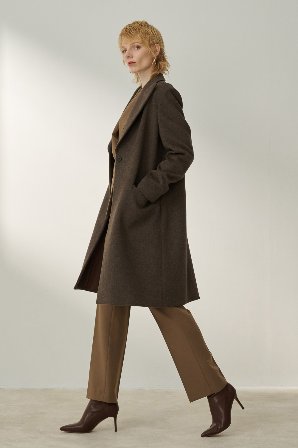 SST&C Dark Brown Large Lapel Wool Coat | 8962310006  (Outlet)_4