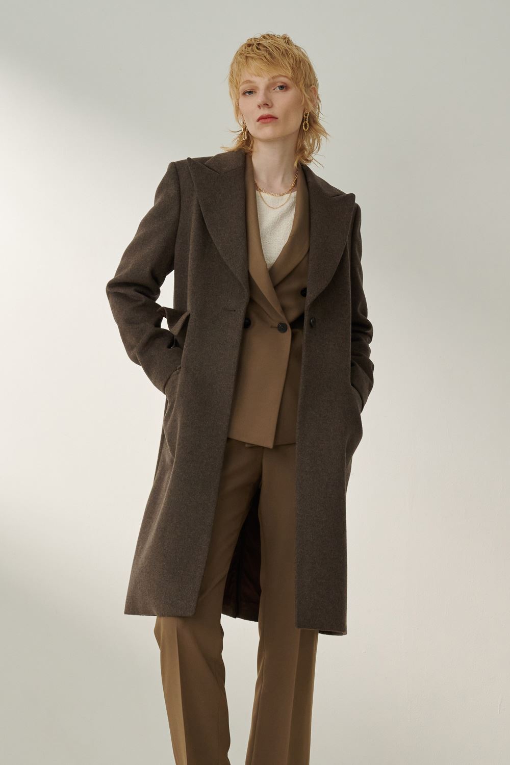 SST&C Dark Brown Large Lapel Wool Coat | 8962310006  (Outlet)_6