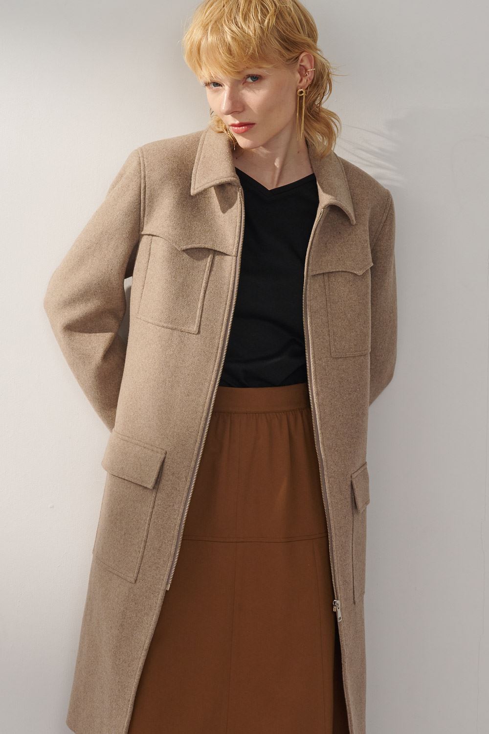 SST&C Wool Coat With Light Khaki Lapels and Straps | 8962310007  (Outlet)_1