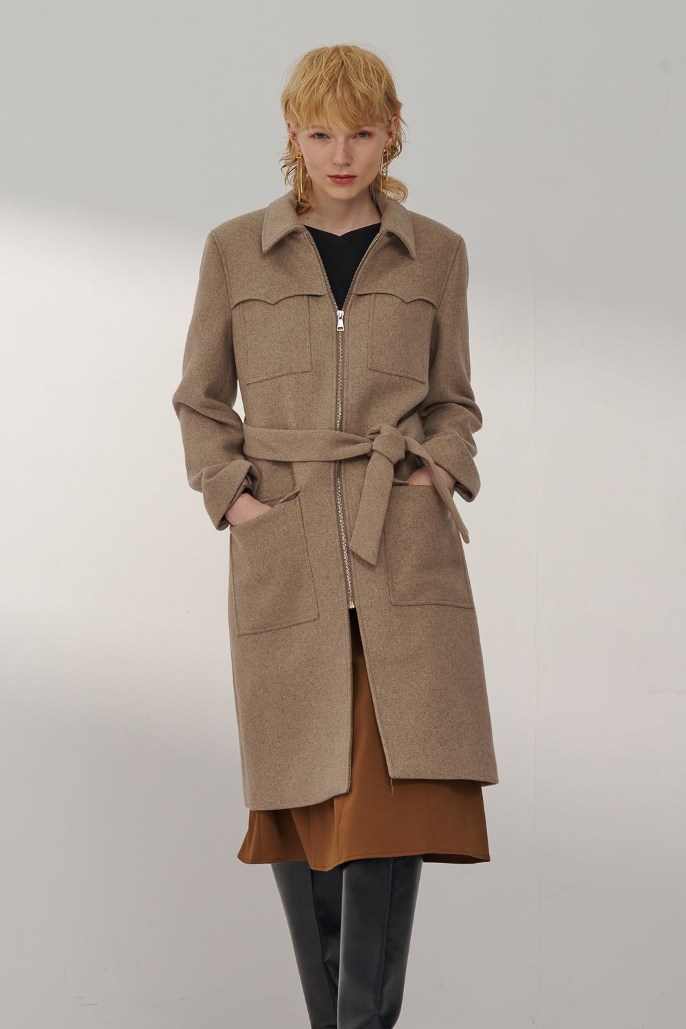 SST&C Wool Coat With Light Khaki Lapels and Straps | 8962310007  (Outlet)_2