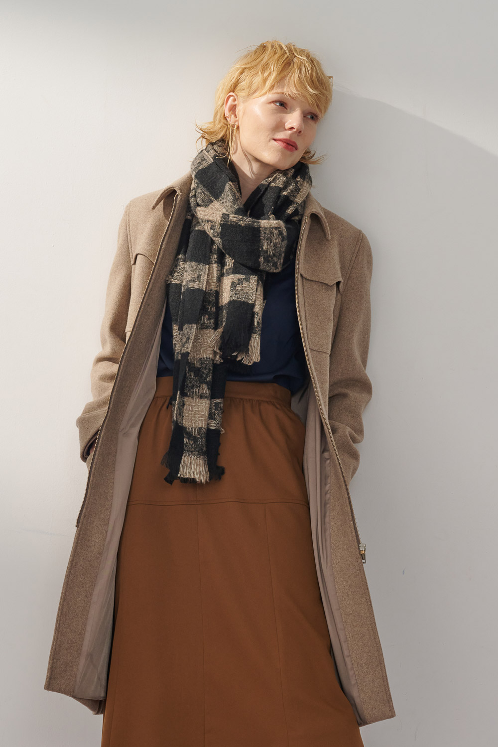 SST&C Wool Coat With Light Khaki Lapels and Straps | 8962310007  (Outlet)_3