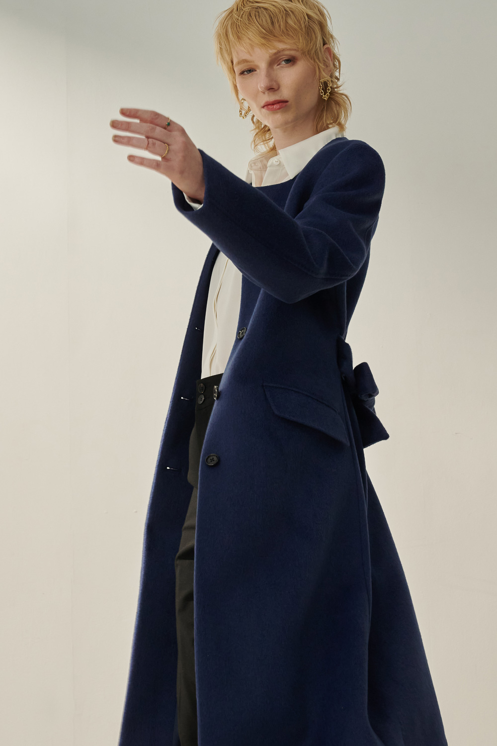 SST&C Royal Blue Collarless Wool Coat With Straps | 8962310004  (Outlet)_1