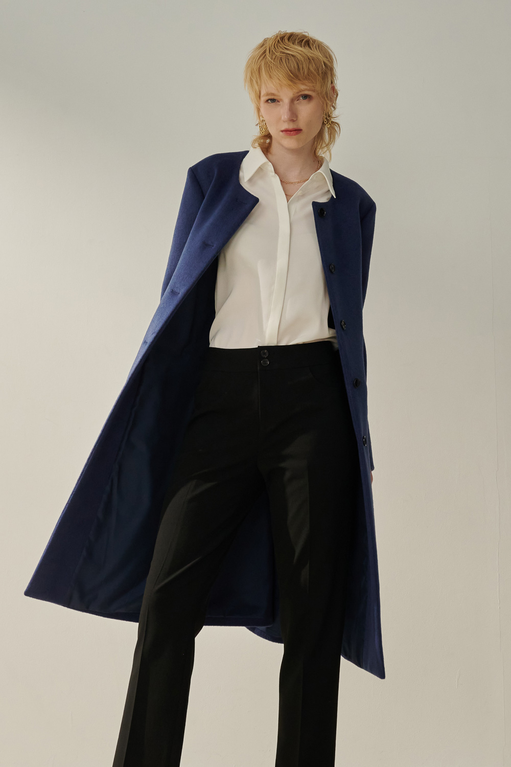 SST&C Royal Blue Collarless Wool Coat With Straps | 8962310004  (Outlet)_2