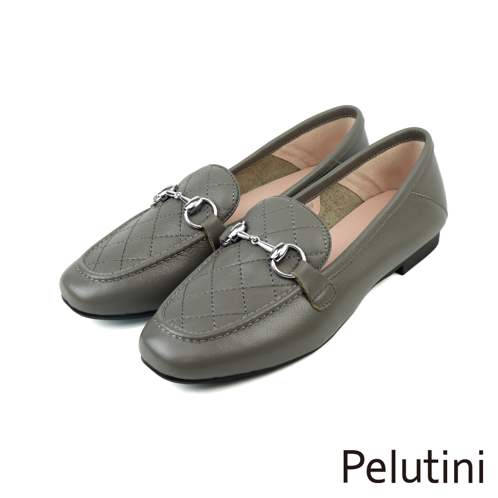 【Pelutini】馬銜扣菱格紋淑女樂福鞋 深灰色(8757W-DGY)