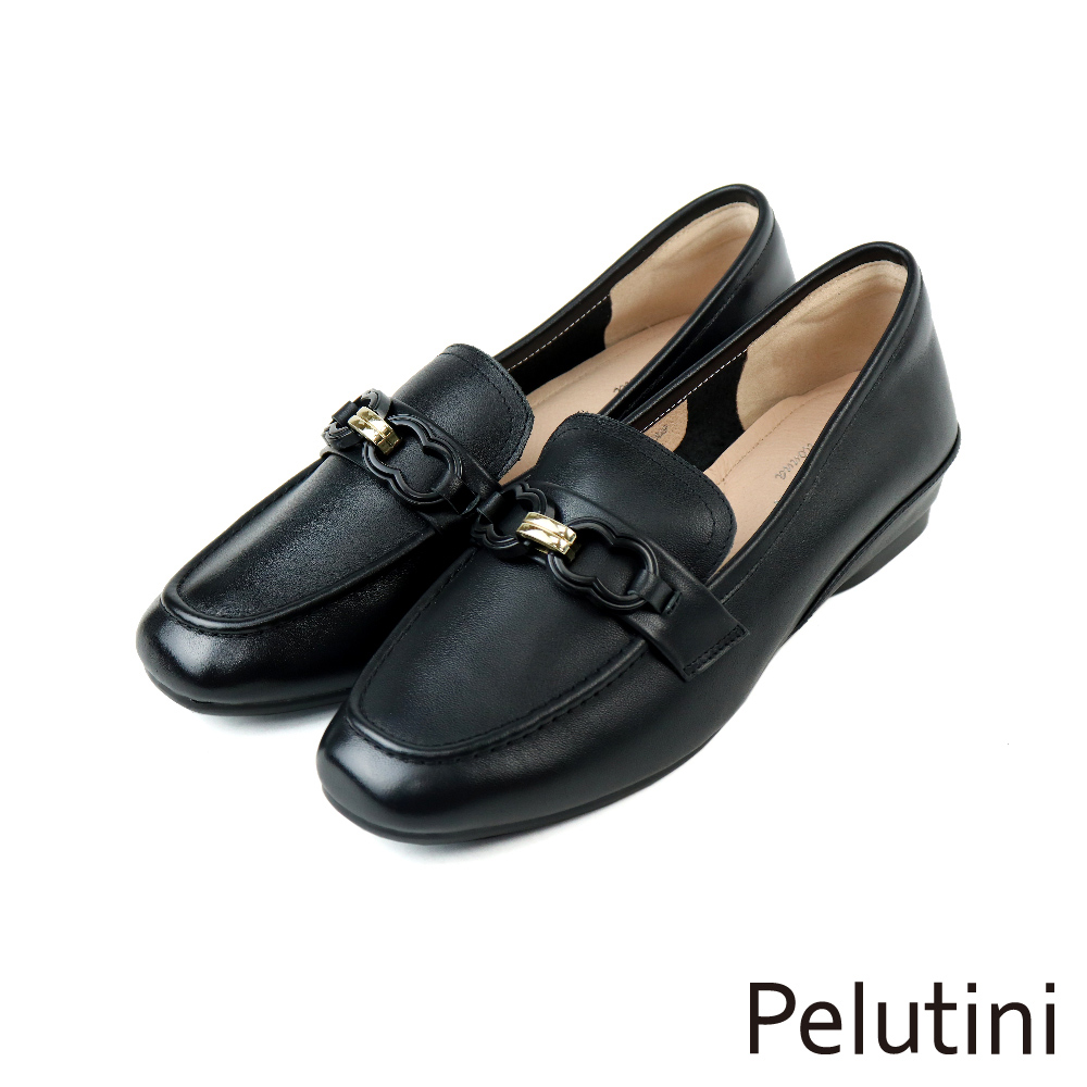 【Pelutini】雙環造型扣飾便士樂福鞋 黑色(332002W-BL)