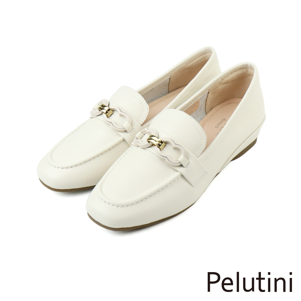 【Pelutini】雙環造型扣飾便士樂福鞋 白色(332002W-IV)