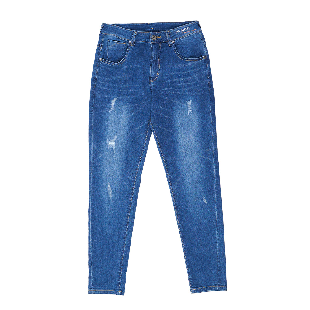 5th STREET｜男裝｜潮流刷破錐形褲｜中古藍