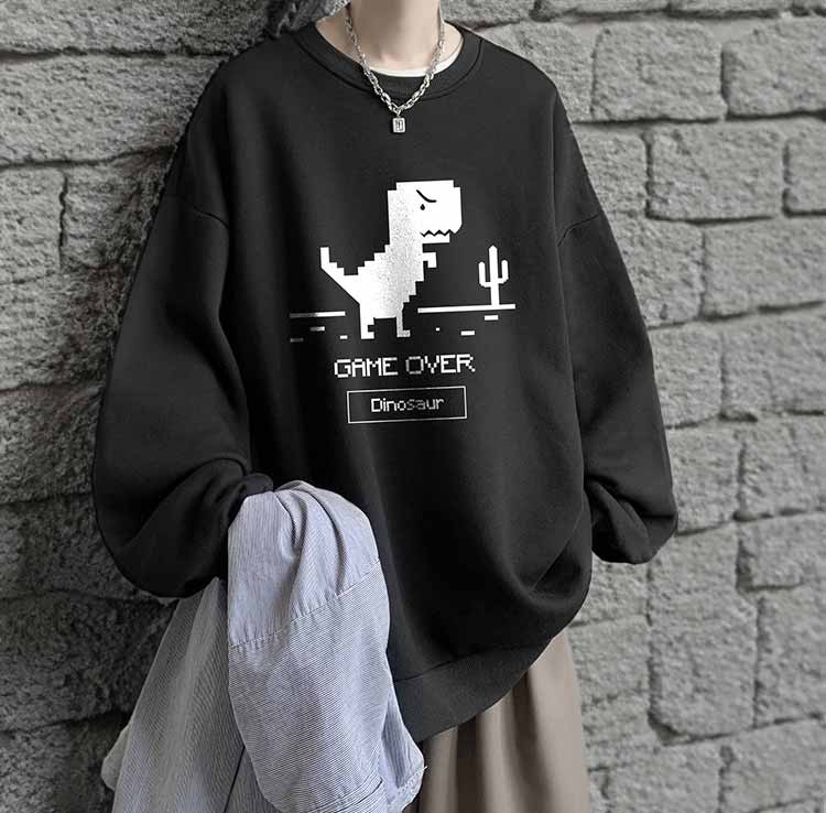 ＃刷絨 GAMEOVER恐龍電玩GOOGLE小遊戲加絨純棉大學TEE_0