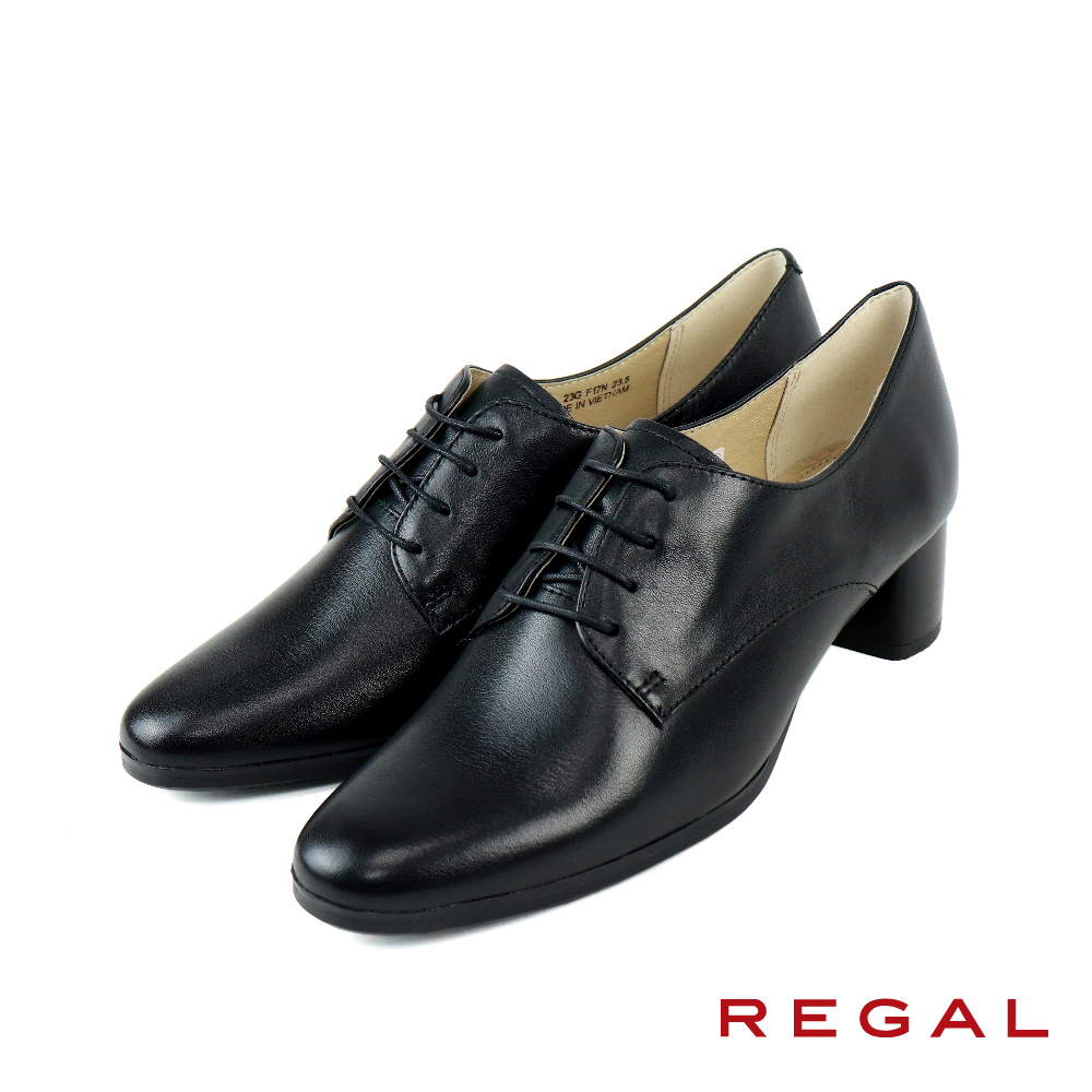 【REGAL】日本原廠真皮粗跟德比鞋  黑色(F17N-BL )