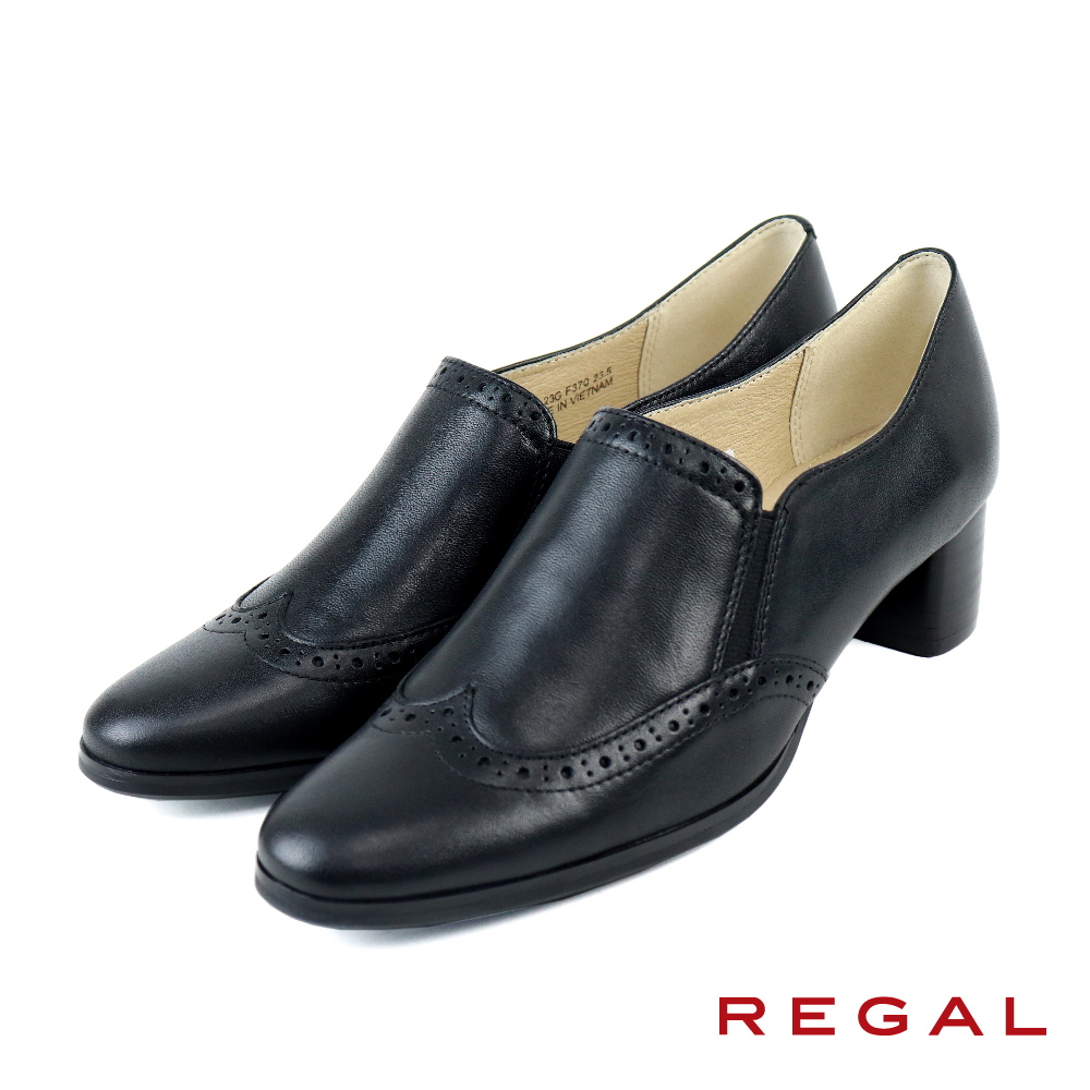 【REGAL】日本原廠真皮粗跟樂福鞋  黑色(F37Q-BL )