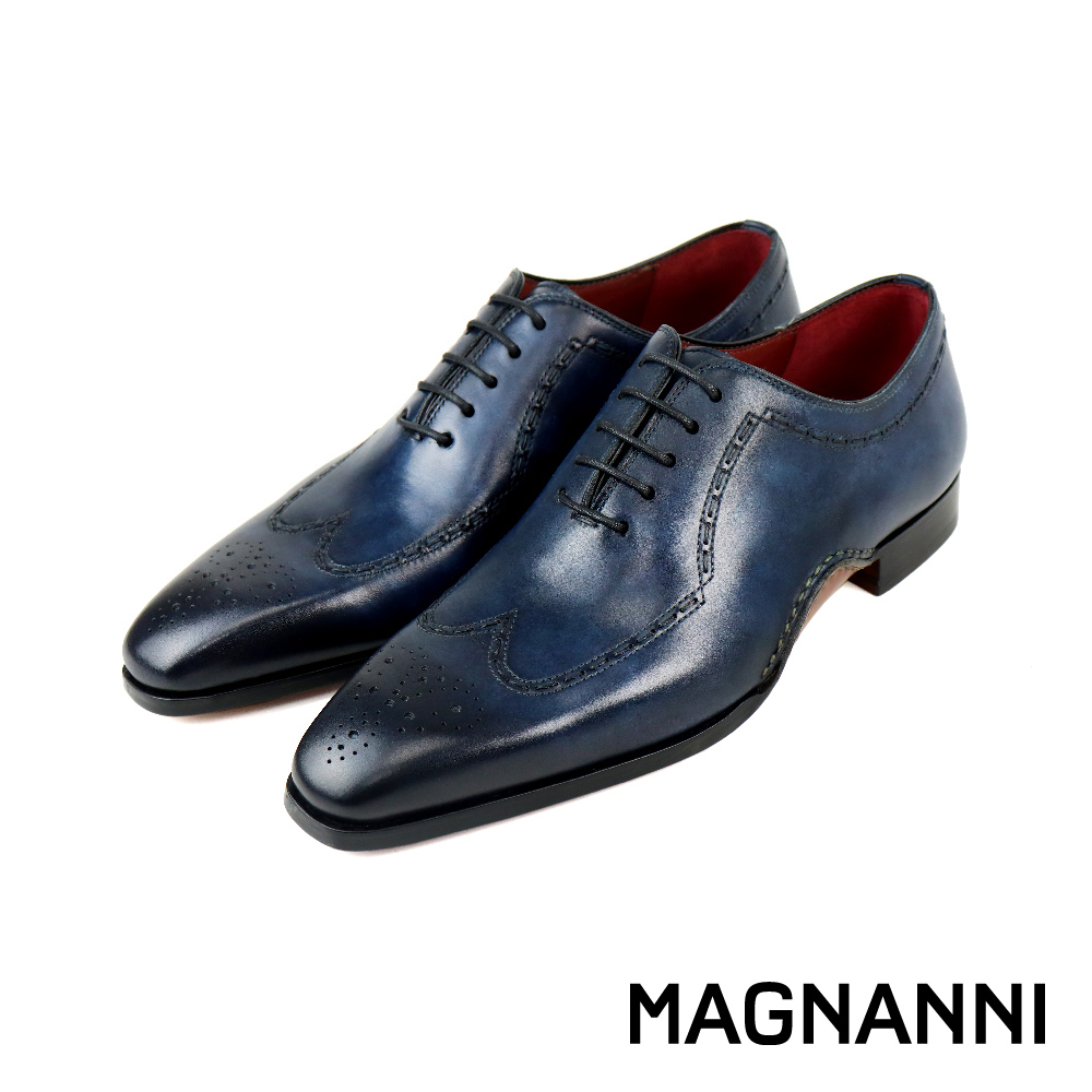 【MAGNANNI】西班牙經典翼紋雕花牛津鞋  藍色(25221-NA)
