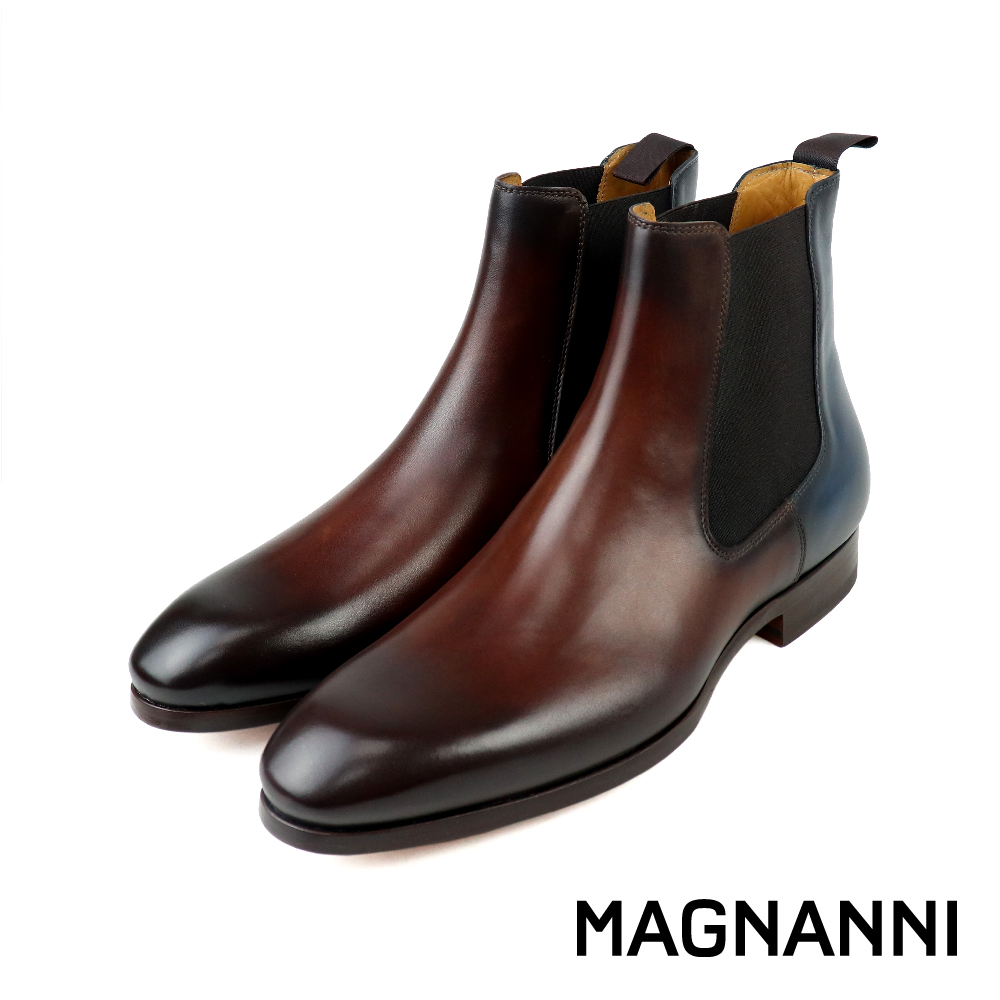 【MAGNANNI】西班牙雙色漸層真皮切爾西靴 藍棕色(25426-MBR/NA)
