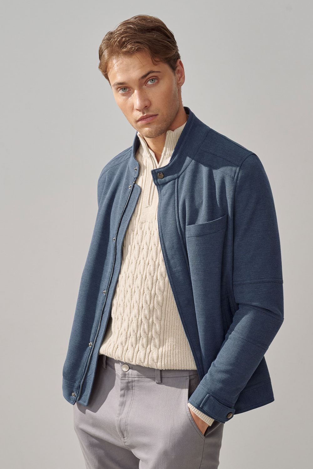 SST&C Blue Stand Collar Casual Jacket | 0612310002  (Outlet)_0