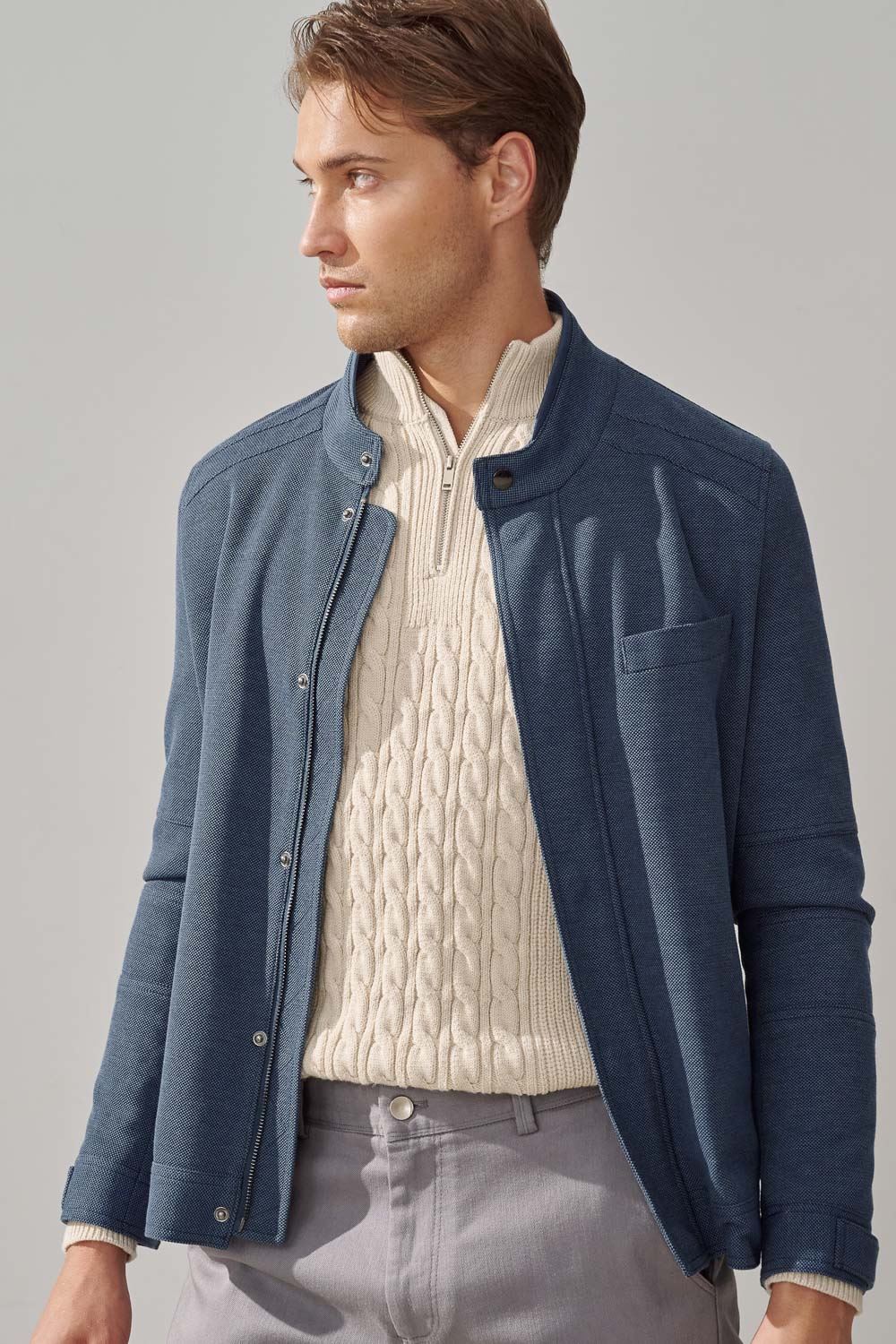 SST&C Blue Stand Collar Casual Jacket | 0612310002  (Outlet)_1