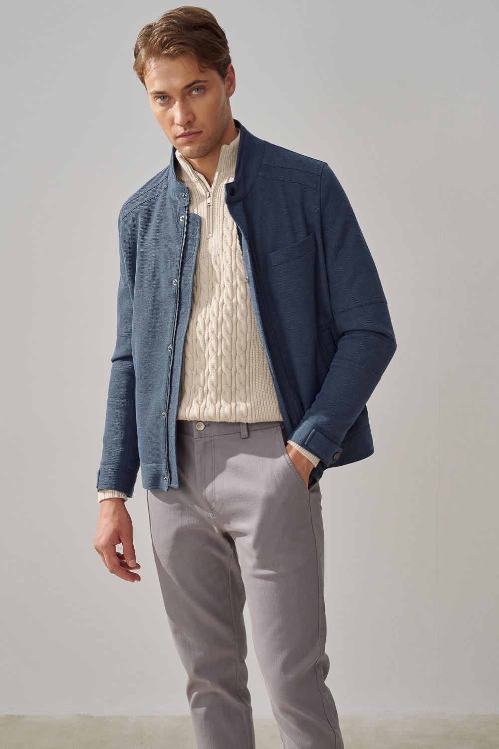SST&C Blue Stand Collar Casual Jacket | 0612310002  (Outlet)_2