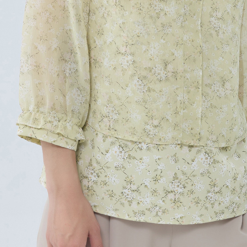 ILEY伊蕾 金絲雀黃碎花雙層雪紡上衣(淺綠色；M-XL)1233071407_3