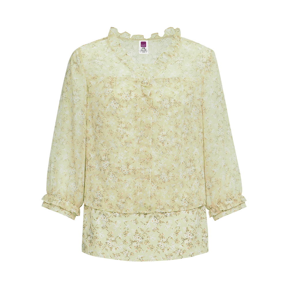 ILEY伊蕾 金絲雀黃碎花雙層雪紡上衣(淺綠色；M-XL)1233071407_4
