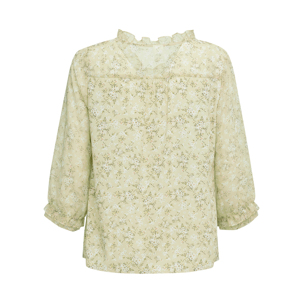 ILEY伊蕾 金絲雀黃碎花雙層雪紡上衣(淺綠色；M-XL)1233071407_5