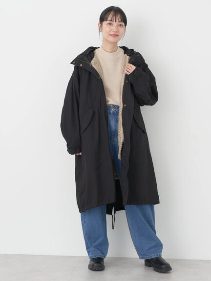 【SET ITEN】拉鍊毛絨背心+可拆式連帽長版軍裝外套(1L34L0Z0200) - earth music&ecology