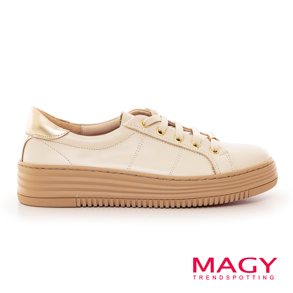 MAGY 真皮綁帶厚底休閒鞋 米色 #15385