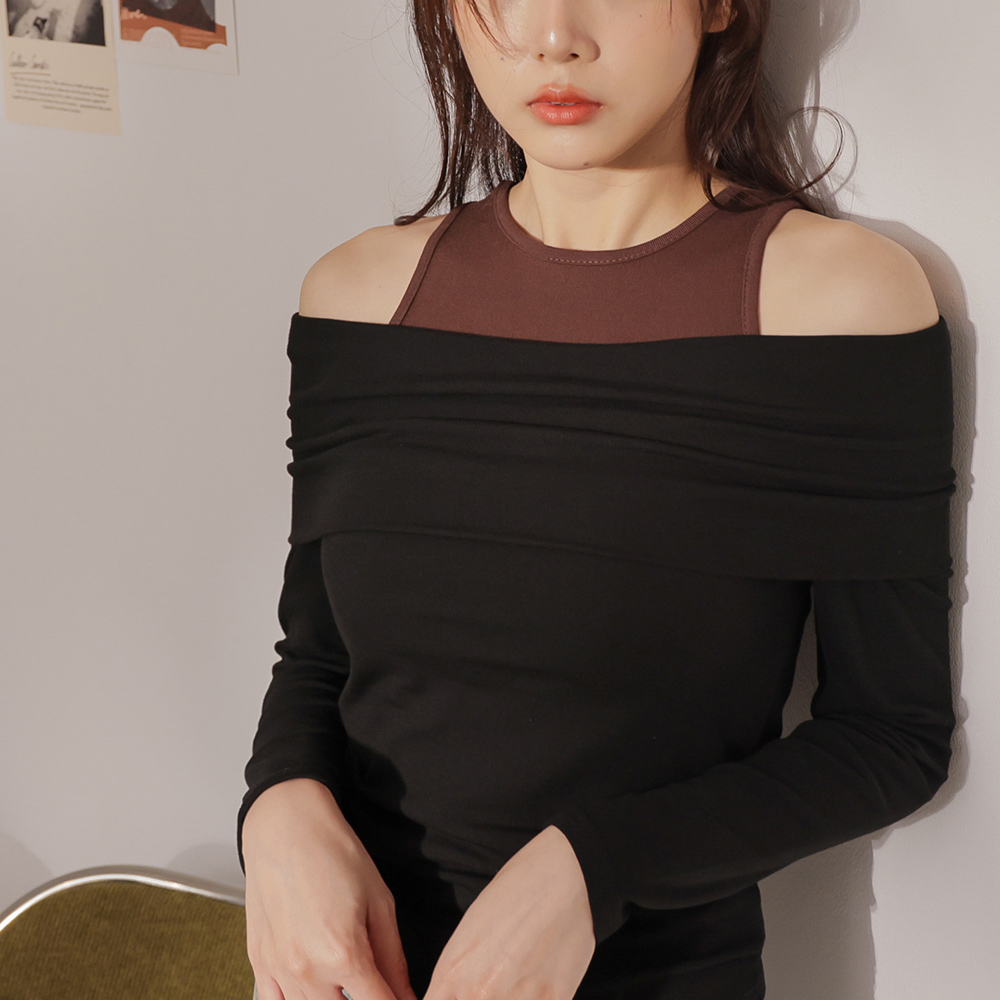 美拉德露肩長袖T-黑【KT24429】-2色_1