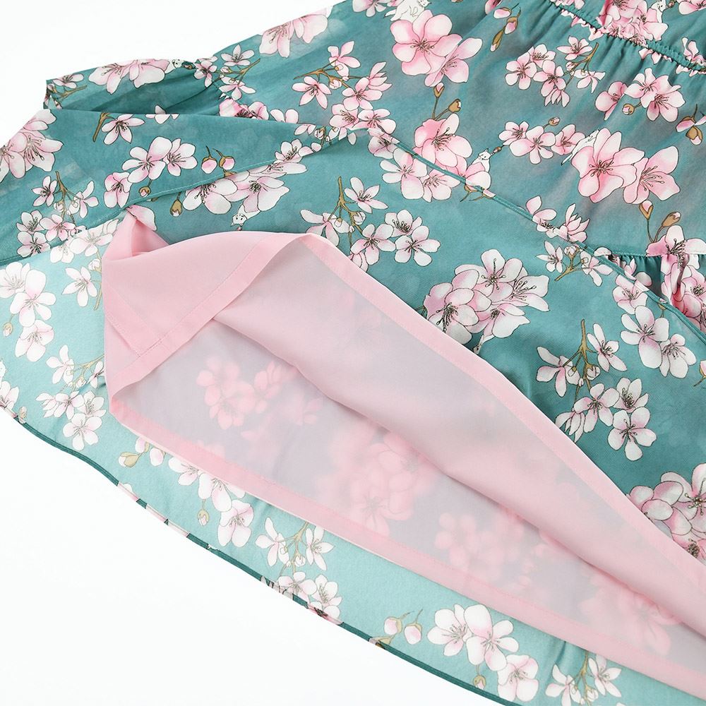 ILEY伊蕾 復古花卉荷葉領蛋糕裙膝上洋裝(綠色；M-XL)1233017436_3