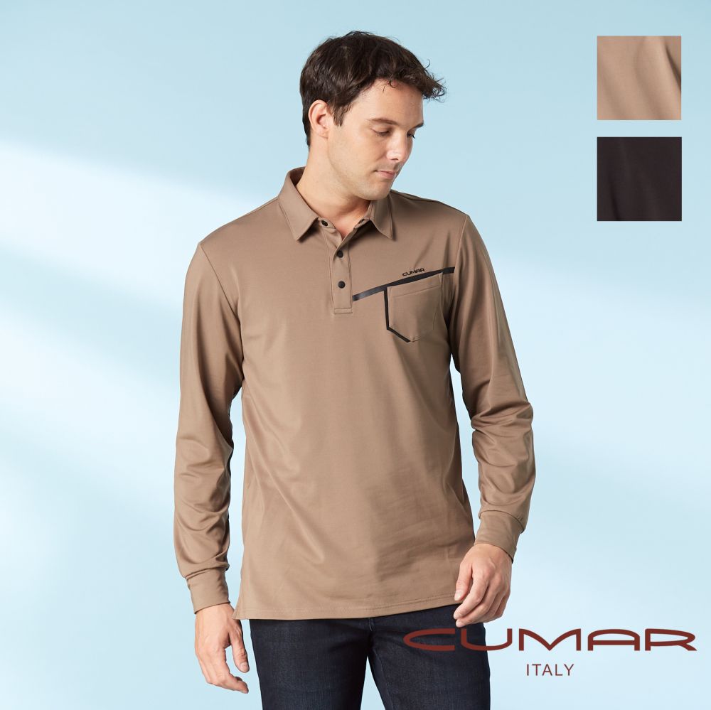 CUMAR 男裝長袖素色刷毛彈性POLO衫(Pufy) / 239203