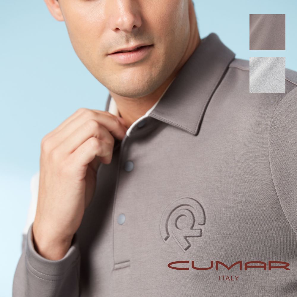 CUMAR 男裝長袖本布領撞色剪接棉質POLO衫 / 239209