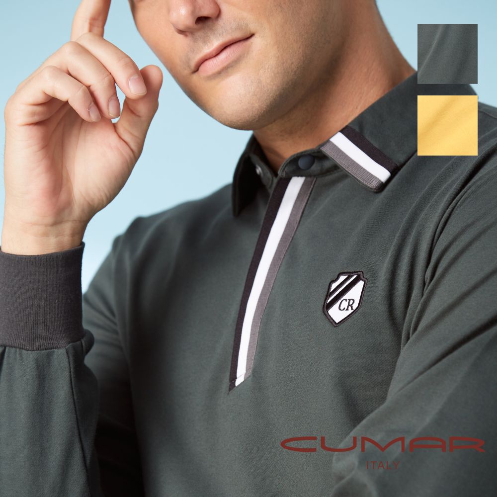 CUMAR 男裝長袖本布領素色棉質POLO衫 / 239215