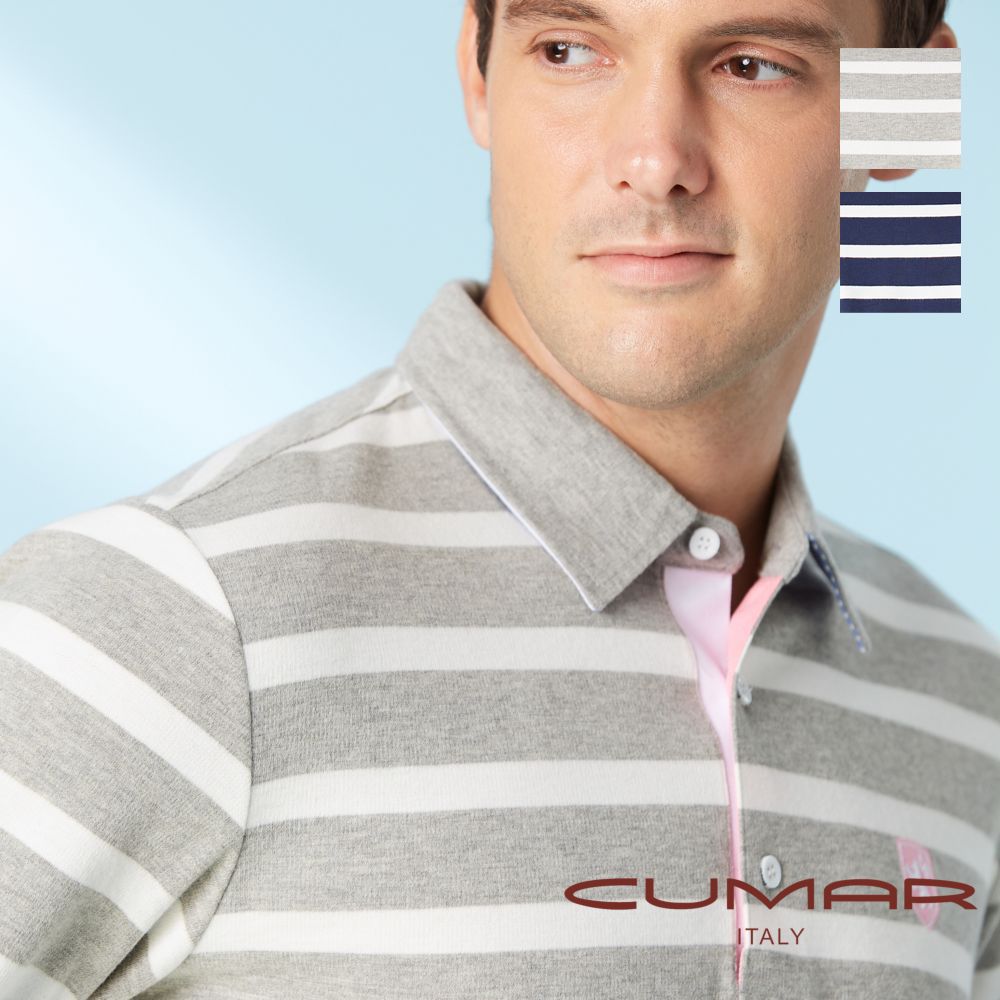 CUMAR 男裝長袖襯衫領條紋棉質POLO衫 / 239222