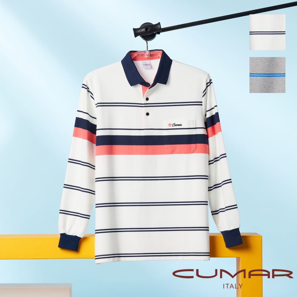 CUMAR 男裝長袖羅紋領定位條棉質POLO衫 / 239231