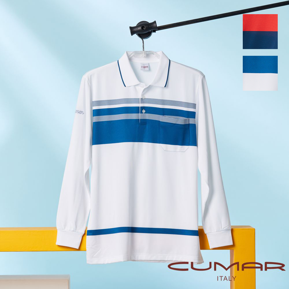 CUMAR 男裝長袖羅紋領定位條POLO衫(HiCool) / 239239