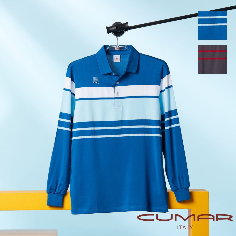 CUMAR 男裝長袖羅紋領定位條POLO衫(HiCool) / 239240