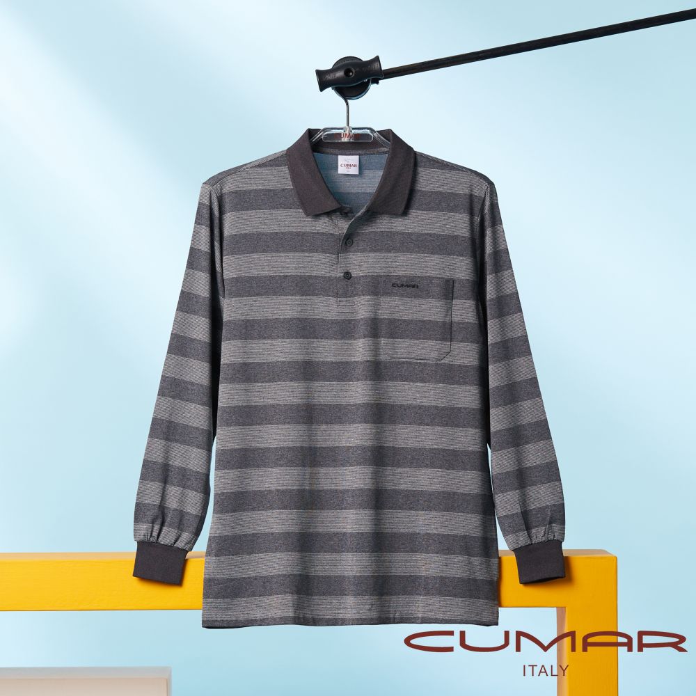 CUMAR 男裝長袖羅紋領循環條POLO衫(HiCool) / 239244