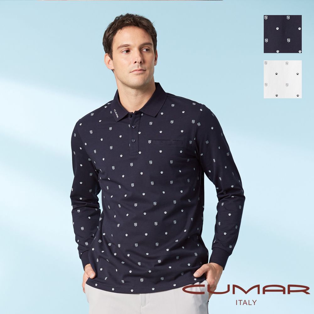 CUMAR 男裝長袖羅紋領印花棉質POLO衫 / 239245