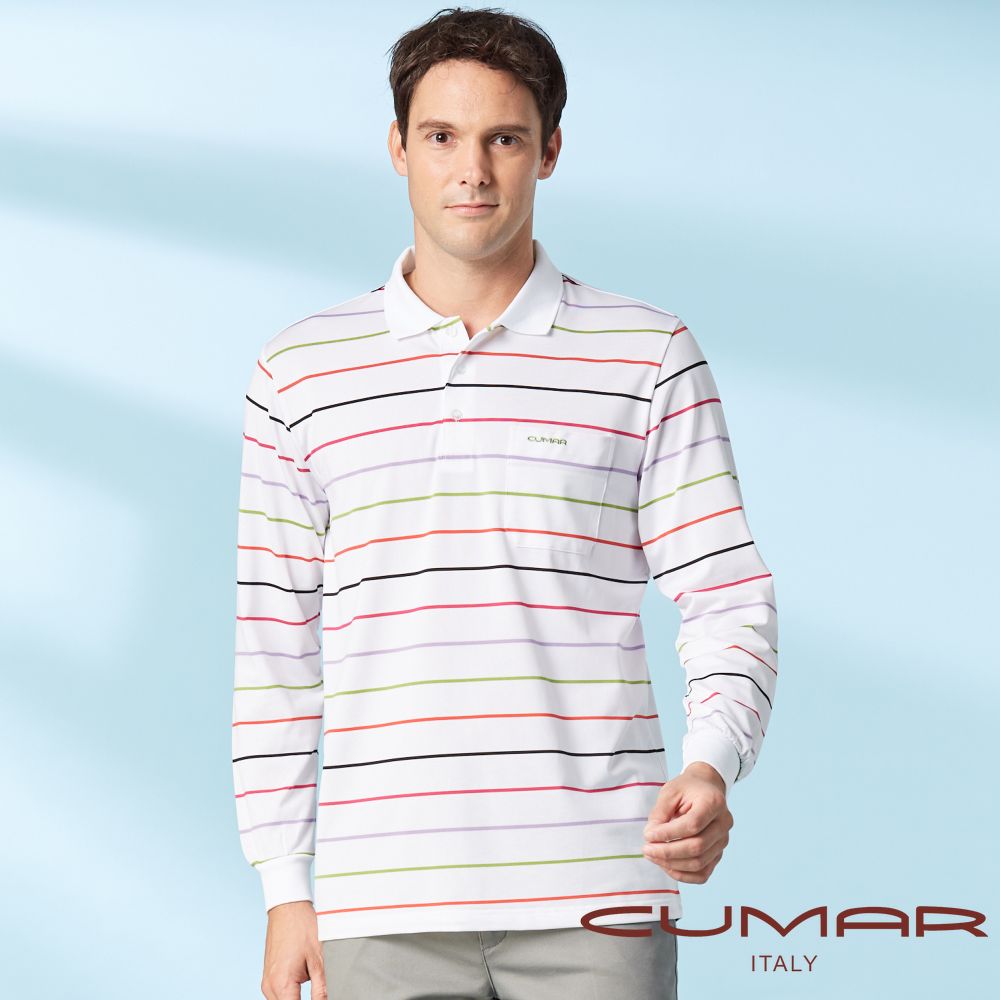 CUMAR 男裝長袖羅紋領循環條POLO衫(HiCool) / 239270-04