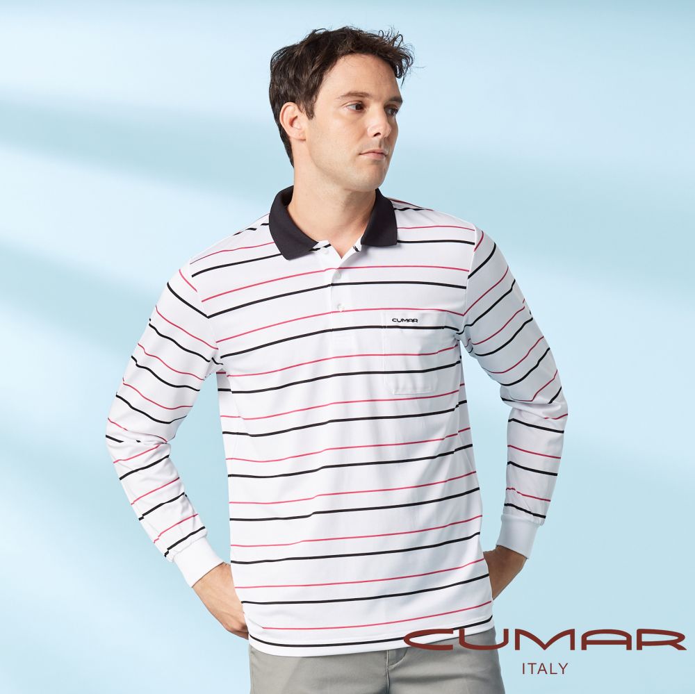 CUMAR 男裝長袖羅紋領循環條POLO衫(HiCool) / 239270-05