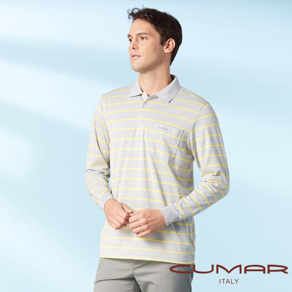 CUMAR 男裝長袖羅紋領循環條POLO衫(HiCool) / 239270-06