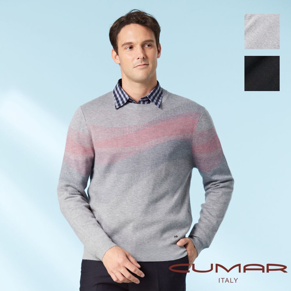 CUMAR 男裝長袖圓領緹花羊毛毛衣 / 239603